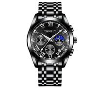 RORIOS Orologio da Polso Classico Acciaio inossidabile Orologio Multifunzione da Uomo Orologio Elegante Business Orologio Analogico Quarzo Impermeabile Nero D