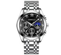 RORIOS Orologio da Polso Classico Acciaio inossidabile Orologio Multifunzione da Uomo Orologio Elegante Business Orologio Analogico Quarzo Impermeabile Argento Nero D