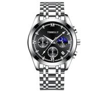RORIOS Orologio da Polso Classico Acciaio inossidabile Orologio Multifunzione da Uomo Orologio Elegante Business Orologio Analogico Quarzo Impermeabile Argento Nero B