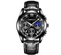 RORIOS Orologio da Polso Classico Acciaio inossidabile Orologio Multifunzione da Uomo Orologio Elegante Business Orologio Analogico Quarzo Impermeabile Nero C