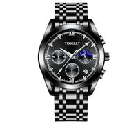 RORIOS Orologio da Polso Classico Acciaio inossidabile Orologio Multifunzione da Uomo Orologio Elegante Business Orologio Analogico Quarzo Impermeabile Nero B