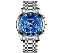 RORIOS Orologio da Polso Classico Acciaio inossidabile Orologio Multifunzione da Uomo Orologio Elegante Business Orologio Analogico Quarzo Impermeabile Blu B