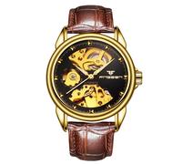 RORIOS Orologio da Polso Coppia Meccanico Orologi Uomo Donna Orologio Automatico Acciaio Inossidabile Orologio Luminosi Scheletrato Orologio Lavoro Elegante Marrone Nero C