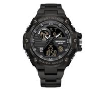 RORIOS Orologio da Polso Elettronico Doppio Display da Uomo Orologio 5ATM Impermeabile Orologio Digitale Quarzo Orologio Multifunzione Militare Acciaio Inossidabile Nero C