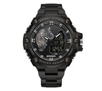 RORIOS Orologio da Polso Elettronico Doppio Display da Uomo Orologio 5ATM Impermeabile Orologio Digitale Quarzo Orologio Multifunzione Militare Acciaio Inossidabile Nero A