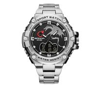 RORIOS Orologio da Polso Elettronico Doppio Display da Uomo Orologio 5ATM Impermeabile Orologio Digitale Quarzo Orologio Multifunzione Militare Acciaio Inossidabile Argento nero