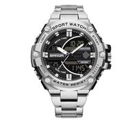 RORIOS orologio da Polso Elettronico Doppio Display Uomo 5ATM Impermeabile Quarzo Multifunzione Militare Acciaio Inossidabile Nero argento