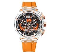 RORIOS Orologio da Polso Moda da Uomo Orologio Speciale Trasparente Orologio Analogico Quarzo Orologio Multifunzionale Cinturino in Gomma Arancia