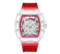 RORIOS Orologio da Polso Trasparente Tonneau Uomo Analogico Quarzo Moda Silicone Luminosi Calendario Rosso