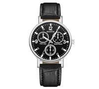 RORIOS Orologio da Uomo a Quarzo con Tre Sub-dial Orologioes Polso in Pelle Casual Watches Analogico alla Moda per l'Uso Giornaliero Nero
