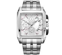 RORIOS Orologio da uomo analogico al quarzo, con cinturino in acciaio inossidabile, impermeabile, cronografo sportivo, da uomo, bianco, Bracciale