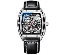 RORIOS Orologio da Uomo Automatico Meccanico Orologio con Cinturino in Pelle Luminoso Orologio Tonneau Scheletro Orologio da polso