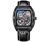 RORIOS Orologio da Uomo Automatico Meccanico Orologio con Cinturino in Pelle Luminoso Orologio Tonneau Scheletro Orologio da polso