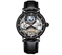 RORIOS Orologio da uomo impermeabile meccanico orologi cinturino in pelle scheletro carica automatica orologio classico orologio da uomo, Il nero, Classico