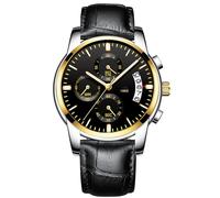 RORIOS Orologio da Uomo Luminoso Orologio Cronografo con Data Cinturino in Pelle Orologio Analogico Quarzo Moda Orologio da Polso
