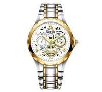 RORIOS Orologio da uomo quarzo con cinturino acciaio inossidabile quadrante dal design cavo Lancette luminose funzione calendario impermeabile Adatto Watches Bianco