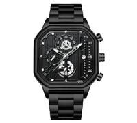 RORIOS Orologio da Uomo Quarzo - Polso Moda Quadrato Multifunzione Cronografo Luminosi Analogico Acciaio Inossidabile Nero C