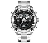 RORIOS Orologio Digitale da Uomo Orologio da Polso Militare 50m Impermeabile Orologio Elettronici Analogico Quarzo Orologio Multifunzione Acciaio Inossidabile Argento A