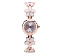RORIOS Orologio Donna Bracciale Fiore Oro Rosa Orologioes al Quarzo con Bracciale Smalto Fiore Watch Elegante per Uso Quotidiano Bianco