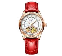 RORIOS Orologio Donna Meccanico Automatico Con Cinturino In Acciaio Inossidabile Elegante Impermeabile Orologio Da Polso bianco rosso