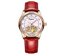 RORIOS Orologio Donna Meccanico Automatico Con Cinturino in Pelle Elegante Impermeabile Orologio Da Polso Moda luminoso Orologi da Donna Rosa