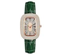 RORIOS Orologio Donna Moda Cinturino in Pelle Quadrante Quadrato Decorato Strass Movimento Quarzo Orologioes Elegante per il Giorno da Giorno le Feste Verde