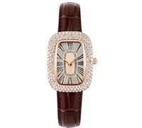 RORIOS Orologio Donna Moda Cinturino in Pelle Quadrante Quadrato Decorato Strass Movimento Quarzo Orologioes Elegante per il Giorno da Giorno le Feste Marrone
