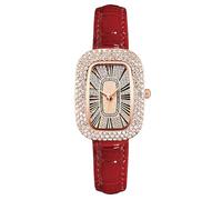 RORIOS Orologio Donna Moda Cinturino in Pelle Quadrante Quadrato Decorato Strass Movimento Quarzo Orologioes Elegante per il Giorno da Giorno le Feste Rosso
