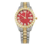 RORIOS Orologio Donna Quarzo con Cristalli Quadrante a Numeri Romani Funzione Data Orologioes Strassato per Giorno Quotidiano e Festa Rosso