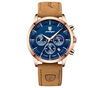 RORIOS Orologio Elegante da Uomo Orologio da Polso Multifunzione Cronografo Orologio Analogico Quarzo Orologio Business Acciaio inossidabile Blu A