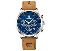 RORIOS Orologio Elegante da Uomo Orologio da Polso Multifunzione Cronografo Orologio Analogico Quarzo Orologio Business Acciaio inossidabile Blu C