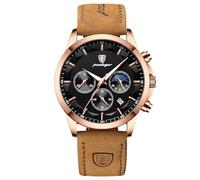 RORIOS Orologio Elegante da Uomo Orologio da Polso Multifunzione Cronografo Orologio Analogico Quarzo Orologio Business Acciaio inossidabile Nero A