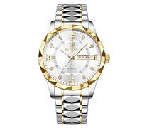 RORIOS Orologio Elegante Quarzo da Uomo Orologio da Polso Diamante Impermeabile Orologio Classico Acciaio Inossidabile Orologio Multifunzione Lavoro oro bianco B