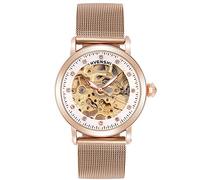 RORIOS Orologio meccanico automatico da donna con quadrante scheletro e cinturino in acciaio inossidabile, oro rosa., Bracciale