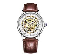 RORIOS Orologio meccanico automatico da donna luminoso con diamanti simulato scheletro da donna, Nero a, Cinghia