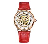 RORIOS Orologio meccanico automatico da donna luminoso con diamanti simulato scheletro da donna, Rosso B, Cinghia