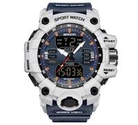 RORIOS Orologio Militare da Uomo Moda Sportivo Multifunzione Elettronico Digitale Quarzo Doppio Display 5ATM Bianco Blu