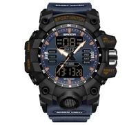 RORIOS Orologio Militare da Uomo Orologio Moda Sportivo da Polso Orologio Multifunzione Elettronico Orologio Digitale Quarzo Orologio Doppio Display 5ATM Nero Blu