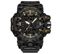 RORIOS Orologio Militare da Uomo Orologio Moda Sportivo da Polso Orologio Multifunzione Elettronico Orologio Digitale Quarzo Orologio Doppio Display 5ATM Oro Nero