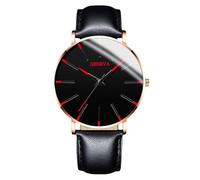 RORIOS Orologio Minimalista Moda Uomo Cinturino in Pelle Rete alla Moda Movimento Quartz di Precisione Rosso oro e nero A