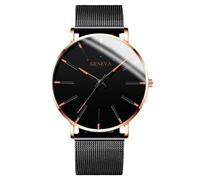 RORIOS Orologio Minimalista Moda Uomo Cinturino in Pelle Rete alla Moda Movimento Quartz di Precisione Oro e nero