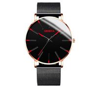 RORIOS Orologio Minimalista Moda Uomo Cinturino in Pelle Rete alla Moda Movimento Quartz di Precisione Rosso oro e nero