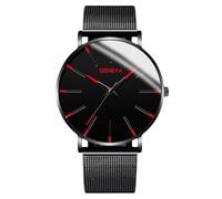 RORIOS Orologio Minimalista Moda Uomo Cinturino in Pelle Rete alla Moda Movimento Quartz di Precisione Rosso e nero