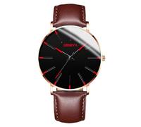 RORIOS Orologio Minimalista Moda Uomo Cinturino in Pelle Rete alla Moda Movimento Quartz di Precisione Rosso marrone e oro
