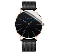 RORIOS Orologio Minimalista Moda Uomo Cinturino in Pelle Rete alla Moda Movimento Quartz di Precisione Blu oro e nero