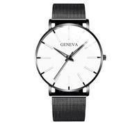 RORIOS Orologio Minimalista Moda Uomo Cinturino in Pelle Rete alla Moda Movimento Quartz di Precisione Bianco e nero
