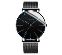 RORIOS Orologio Minimalista Moda Uomo Cinturino in Pelle Rete alla Moda Movimento Quartz di Precisione Blu e nero