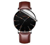 RORIOS Orologio Minimalista Moda Uomo Cinturino in Pelle Rete alla Moda Movimento Quartz di Precisione Oro marrone e nero