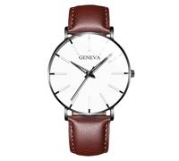 RORIOS Orologio Minimalista Moda Uomo Cinturino in Pelle Rete alla Moda Movimento Quartz di Precisione Bianco marrone e nero