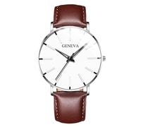RORIOS Orologio Minimalista Moda Uomo Cinturino in Pelle Rete alla Moda Movimento Quartz di Precisione Bianco marrone e argento